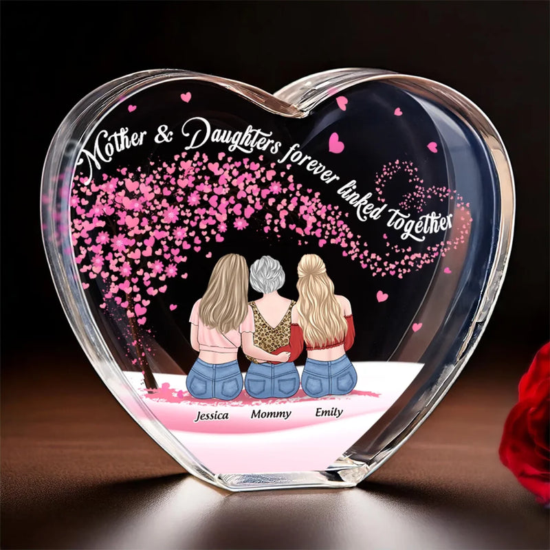 A Lifelong Connection Of Love - Family Personalized Custom 3D Crystal Heart Shaped - Mother's Day Gift For Mom, Daughter