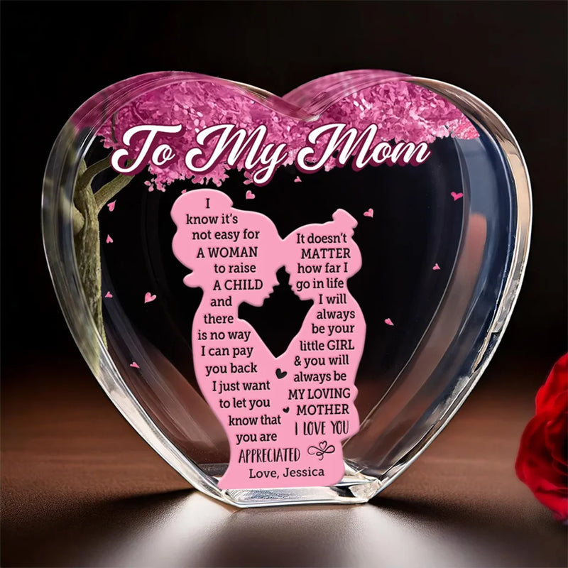 Mom Is The Heart Of The Family - Family Personalized Custom 3D Crystal Heart Shaped - Mother's Day, Gift For Mom, Daughter