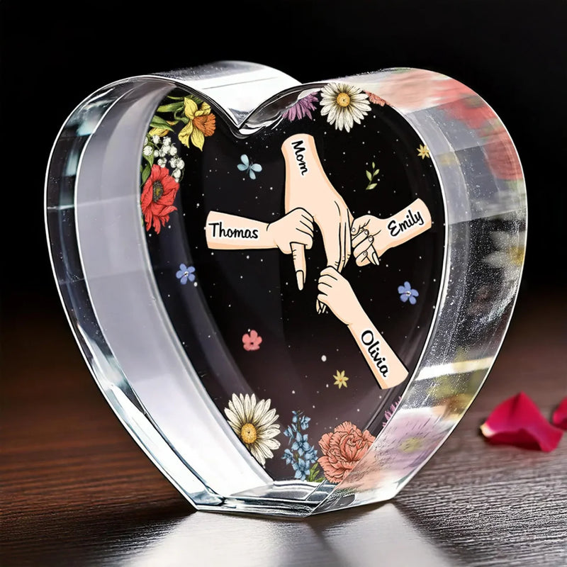 Mom’s Hand, My Comfort - Family Personalized Custom 3D Crystal Heart Shaped - Mother's Day, Gift For Mom, Daughter