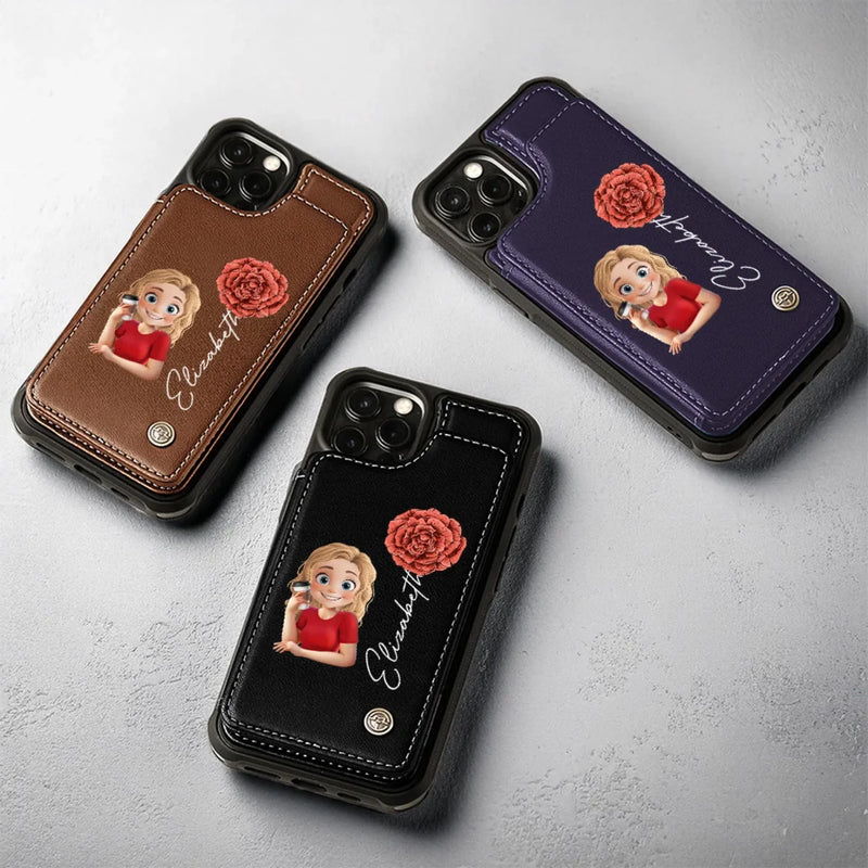 Becoming The Best Version Of Myself - Family Personalized Custom Leather Flip Wallet Phone Case - Gift For Yourself, Best Friends, Siblings, Family Members