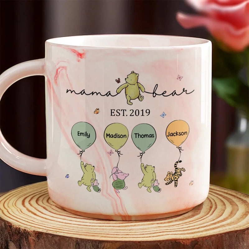 Mama Bear - Family Personalized Custom Marble Mug - Mother's Day, Gift For Mom, Grandma