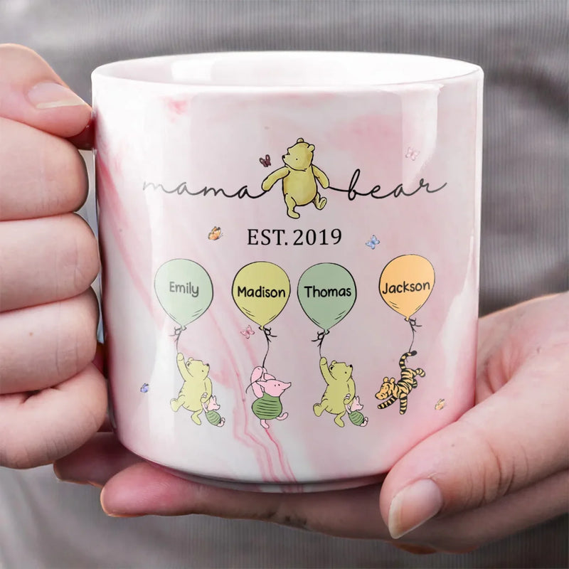 Mama Bear - Family Personalized Custom Marble Mug - Mother's Day, Gift For Mom, Grandma