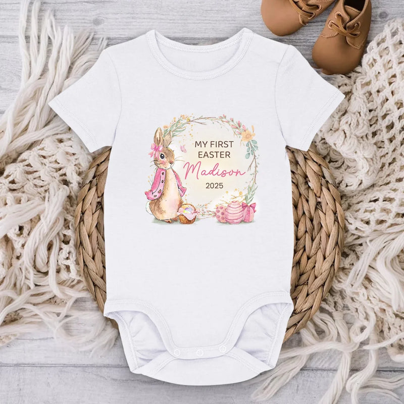 Bunny Kisses & Springtime Wishes - Family Personalized Custom Baby Onesie - Easter Gift For Baby Kids, Newborn Baby