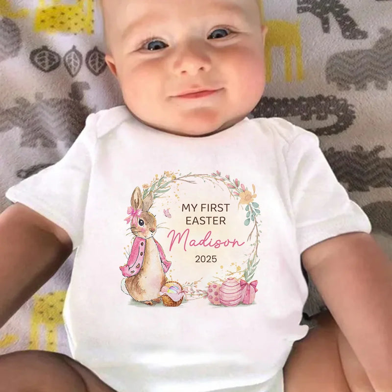 Bunny Kisses & Springtime Wishes - Family Personalized Custom Baby Onesie - Easter Gift For Baby Kids, Newborn Baby