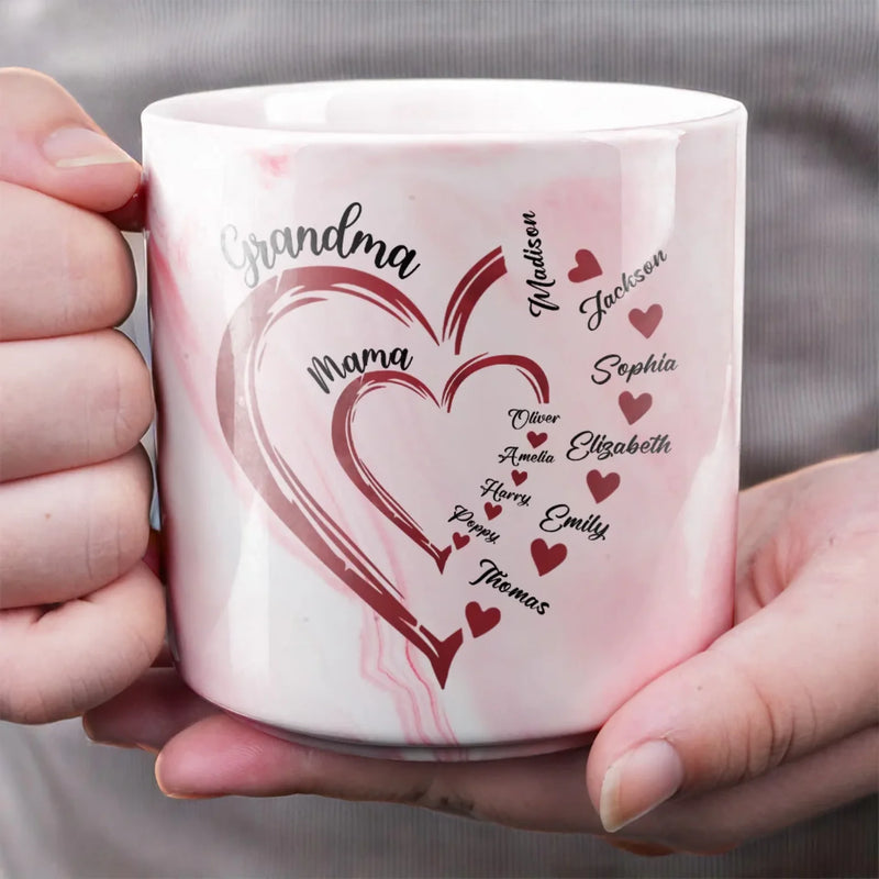 A Mother's Love Knows No Bounds - Family Personalized Custom Marble Mug - Mother's Day, Gift For Mom, Grandma