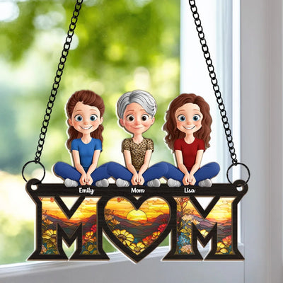 Mom’s Heart Is The Warmest Place - Family Personalized Window Hanging Suncatcher Ornament - Mother's Day, Gift For Mom, Grandma