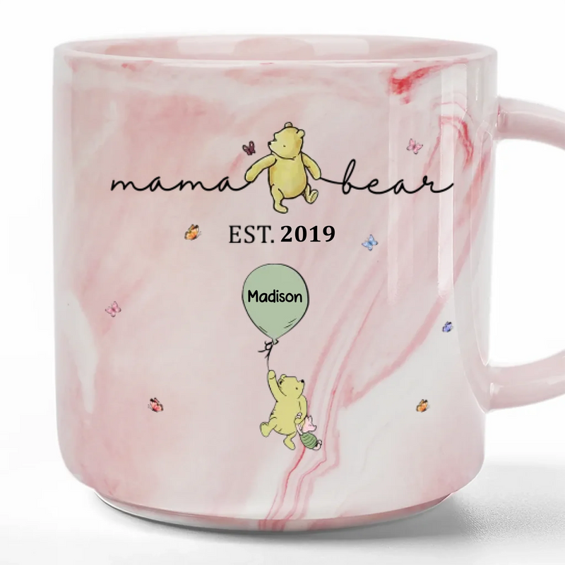 Mama Bear - Family Personalized Custom Marble Mug - Mother's Day, Gift For Mom, Grandma