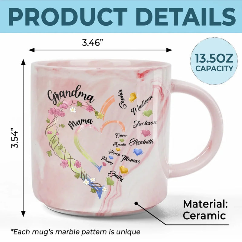 A Cup Full Of Love, One Name At A Time - Family Personalized Custom Marble Mug - Mother's Day, Gift For Mom, Grandma