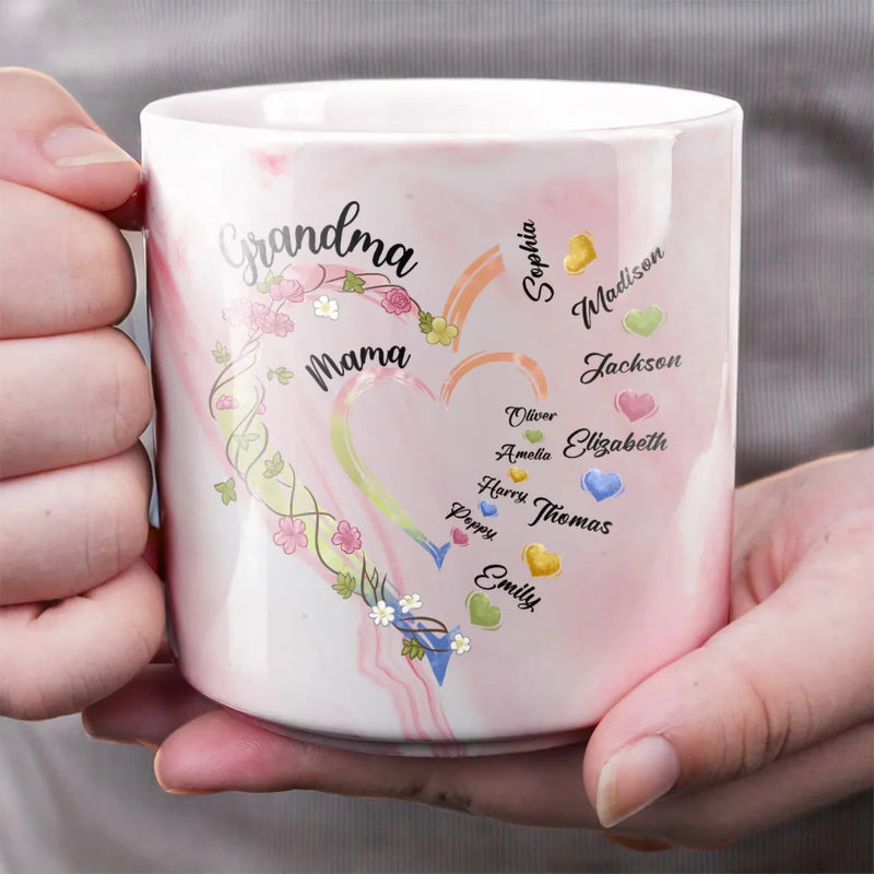 A Cup Full Of Love, One Name At A Time - Family Personalized Custom Marble Mug - Mother's Day, Gift For Mom, Grandma