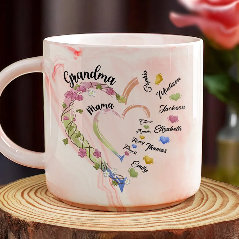 A Cup Full Of Love, One Name At A Time - Family Personalized Custom Marble Mug - Mother's Day, Gift For Mom, Grandma