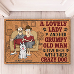 Fluff, Love & A Bit Of Grump - Couple Personalized Custom Home Decor Decorative Mat - House Warming Gift For Husband Wife, Anniversary, Pet Owners, Pet Lovers