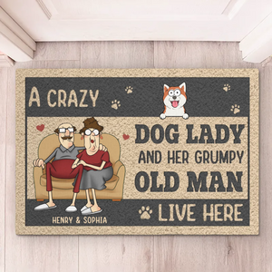 Beware, Barks & Grumbles - Couple Personalized Custom Home Decor Decorative Mat - House Warming Gift For Husband Wife, Anniversary, Pet Owners, Pet Lovers