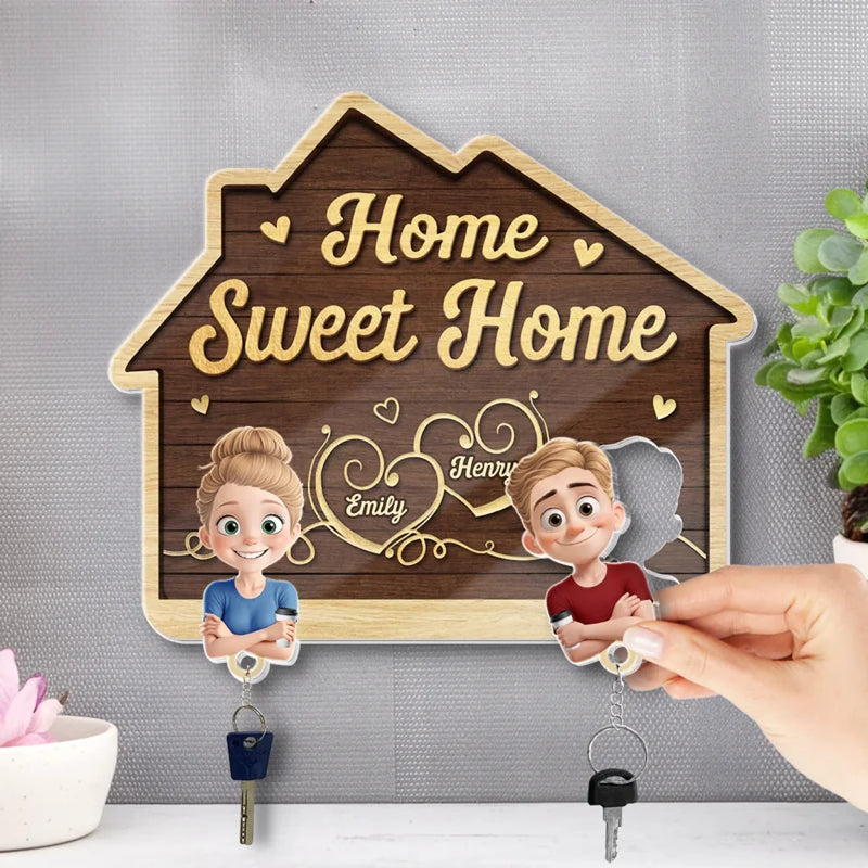 Home Sweet Home - Couple Personalized Custom Acrylic Puzzle Key Holder - House Warming Gift For For Husband Wife, Anniversary