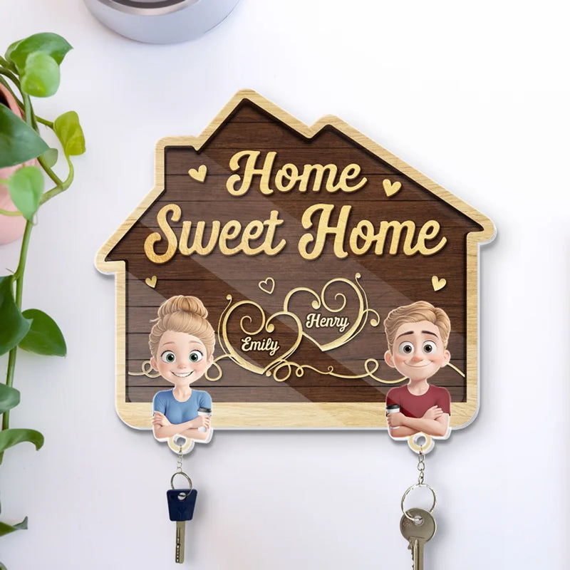 Home Sweet Home - Couple Personalized Custom Acrylic Puzzle Key Holder - House Warming Gift For For Husband Wife, Anniversary