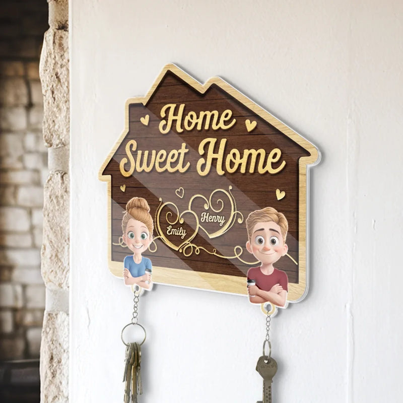 Home Sweet Home - Couple Personalized Custom Acrylic Puzzle Key Holder - House Warming Gift For For Husband Wife, Anniversary