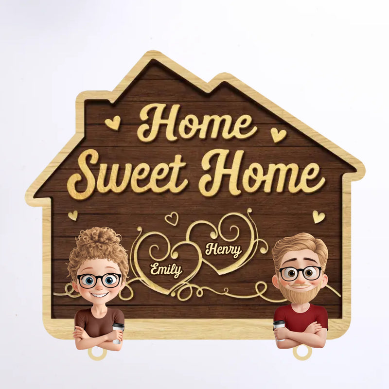 Home Sweet Home - Couple Personalized Custom Acrylic Puzzle Key Holder - House Warming Gift For For Husband Wife, Anniversary