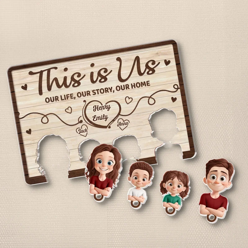 This Is Us - Family Personalized Custom Acrylic Puzzle Key Holder - House Warming Gift For Family Members