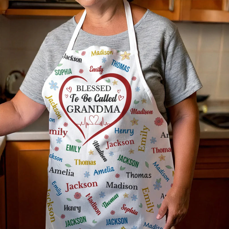 A Blessed Grandma, A Happy Heart - Family Personalized Custom Apron - Mother's Day, Gift For Mom, Grandma