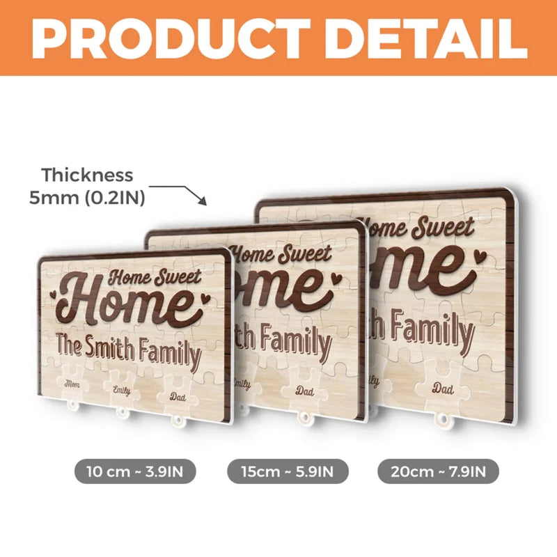 Home Sweet Home, Forever Loved - Family Personalized Custom Acrylic Puzzle Key Holder - House Warming Gift For Family Members