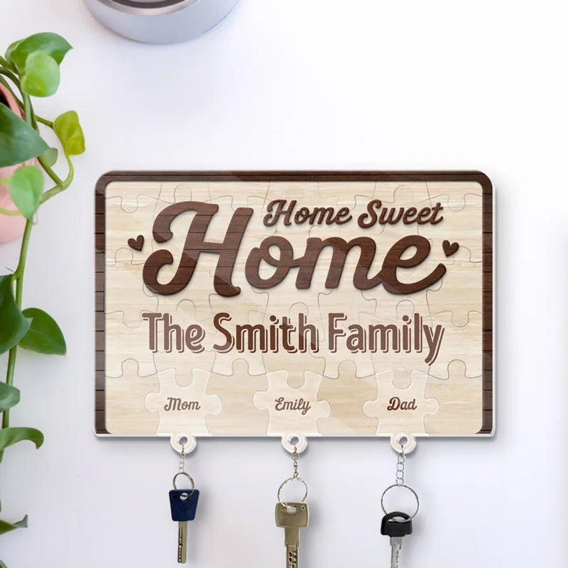 Home Sweet Home, Forever Loved - Family Personalized Custom Acrylic Puzzle Key Holder - House Warming Gift For Family Members