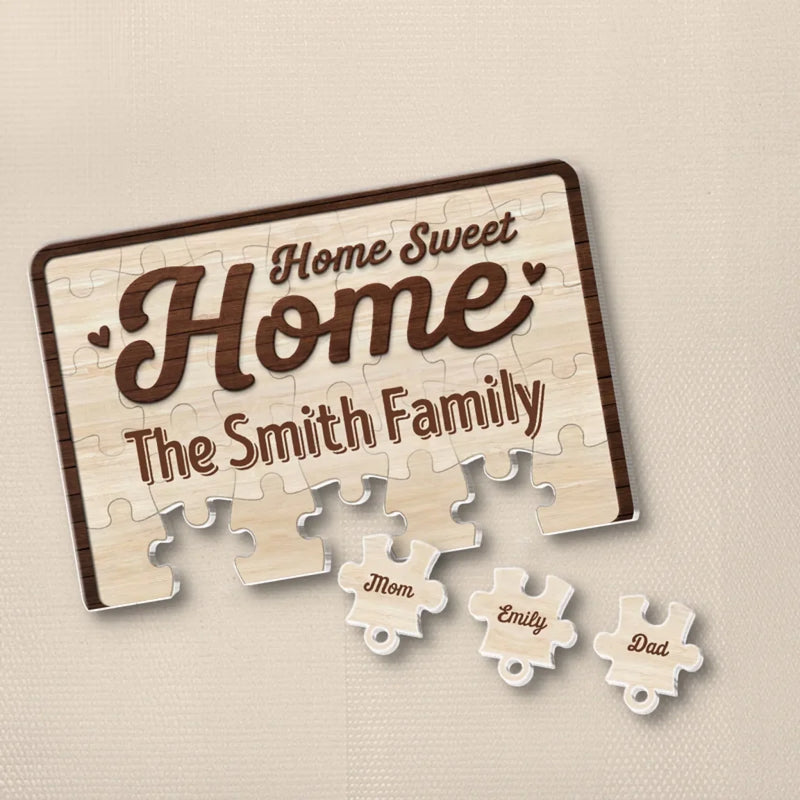 Home Sweet Home, Forever Loved - Family Personalized Custom Acrylic Puzzle Key Holder - House Warming Gift For Family Members