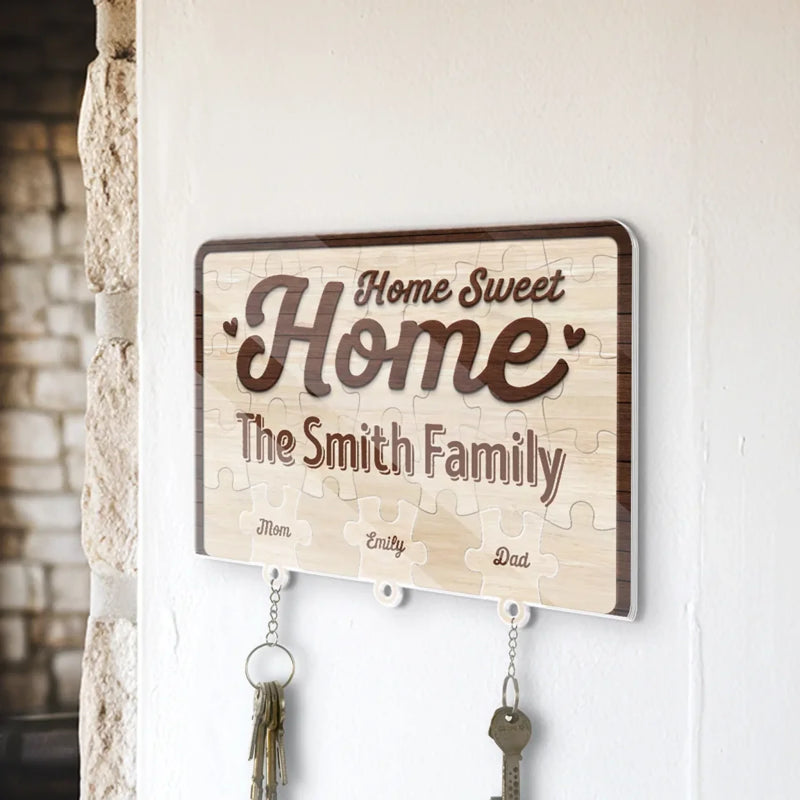 Home Sweet Home, Forever Loved - Family Personalized Custom Acrylic Puzzle Key Holder - House Warming Gift For Family Members
