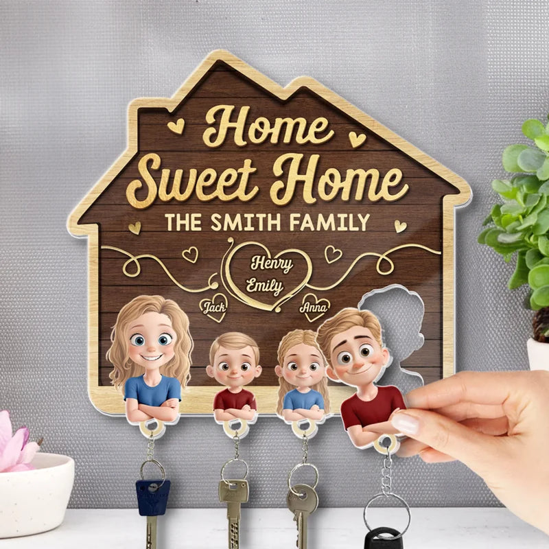 A Place To Call Home - Family Personalized Custom Acrylic Puzzle Key Holder - House Warming Gift For Family Members