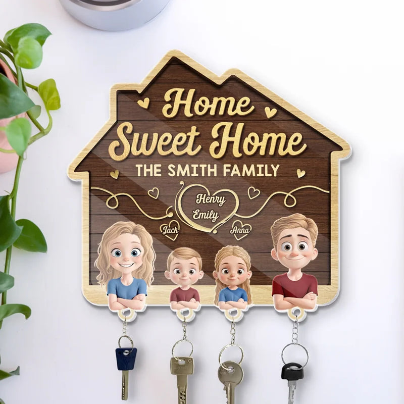 A Place To Call Home - Family Personalized Custom Acrylic Puzzle Key Holder - House Warming Gift For Family Members