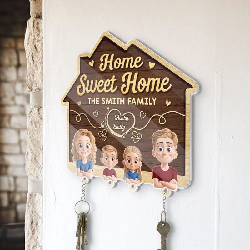 A Place To Call Home - Family Personalized Custom Acrylic Puzzle Key Holder - House Warming Gift For Family Members