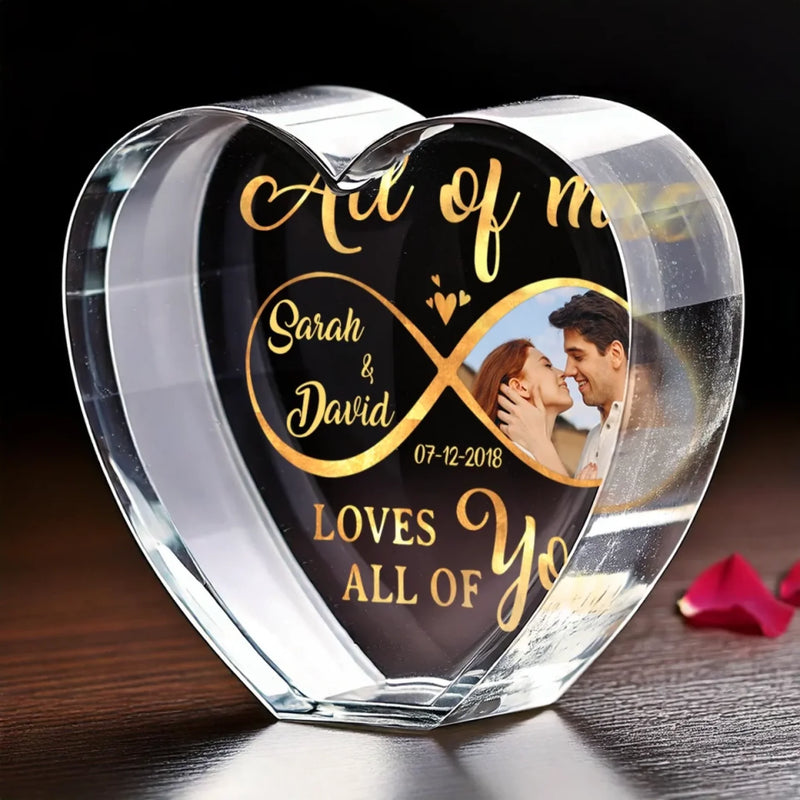 Custom Photo Infinite Love, Forever Ours - Couple Personalized Custom 3D Crystal Heart Shaped - Gift For Husband Wife, Anniversary