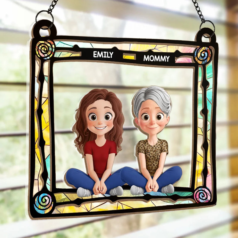 A Mother Is The Heart That Beats For The Whole Family - Family Personalized Window Hanging Suncatcher Ornament - Mother's Day, Gift For Mom, Grandma