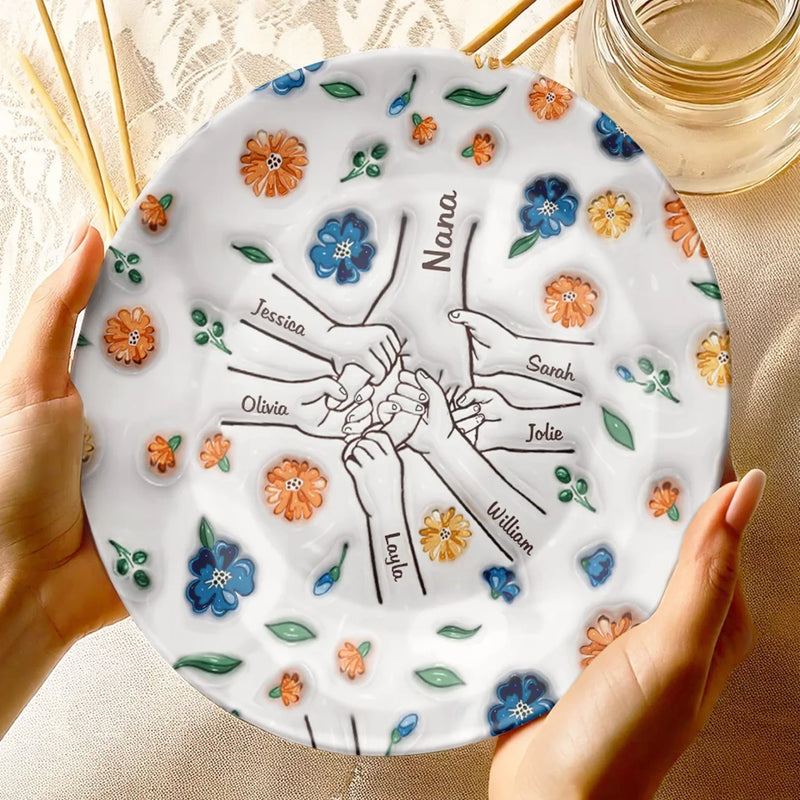 Bound By Love, Strengthened By Laughter - Family Personalized Custom 3D Inflated Effect Printed Ceramic Plate - Mother's Day, Gift For Mom, Grandma