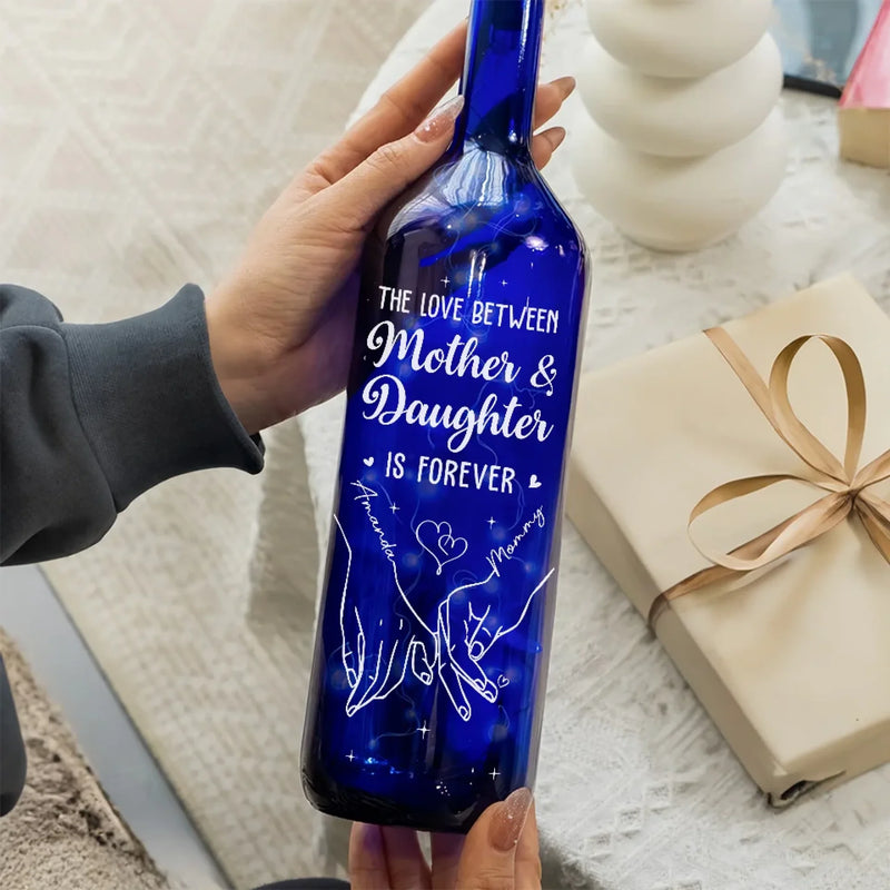 The Love Between Mother & Daughter Is Forever - Family Personalized Custom Blue Bottle Lamp - Mother's Day, Gift For Mom, Daughter