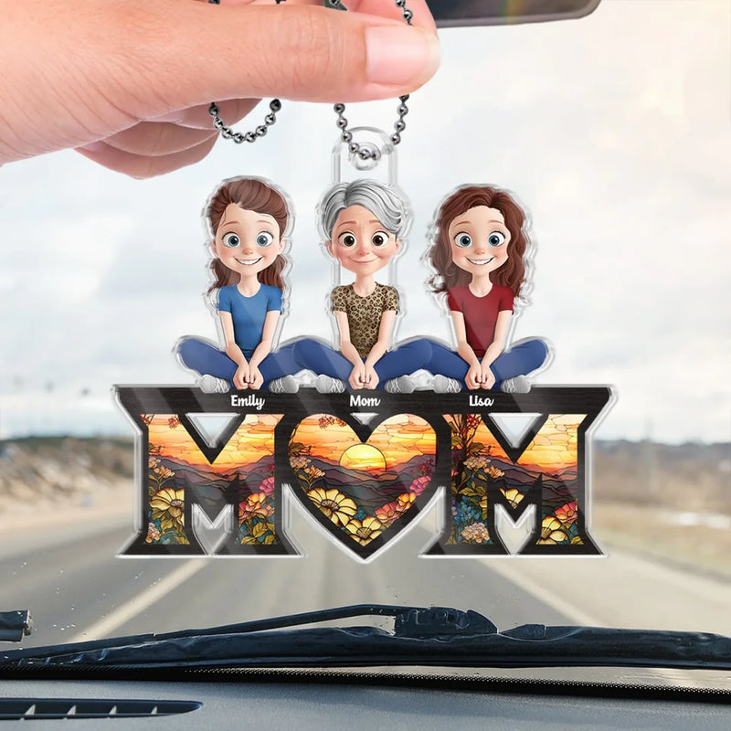 Love You To The Moon And Back - Family Personalized Custom Car Ornament - Acrylic Custom Shaped - Mother's Day, Gift For Mom, Grandma