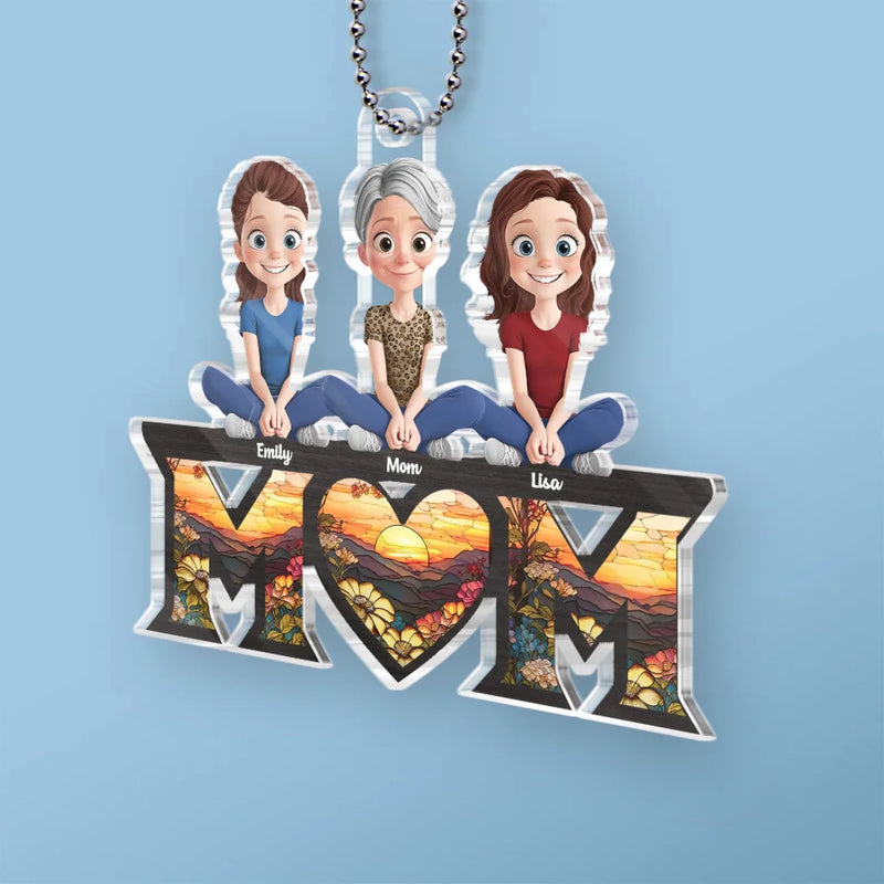 Love You To The Moon And Back - Family Personalized Custom Car Ornament - Acrylic Custom Shaped - Mother's Day, Gift For Mom, Grandma