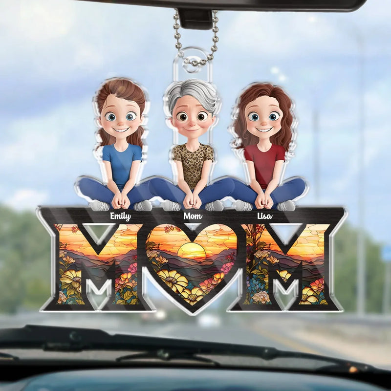 Love You To The Moon And Back - Family Personalized Custom Car Ornament - Acrylic Custom Shaped - Mother's Day, Gift For Mom, Grandma