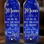 Custom Name Family Puzzle Gift for Mom - Personalized Blue Bottle Lamp