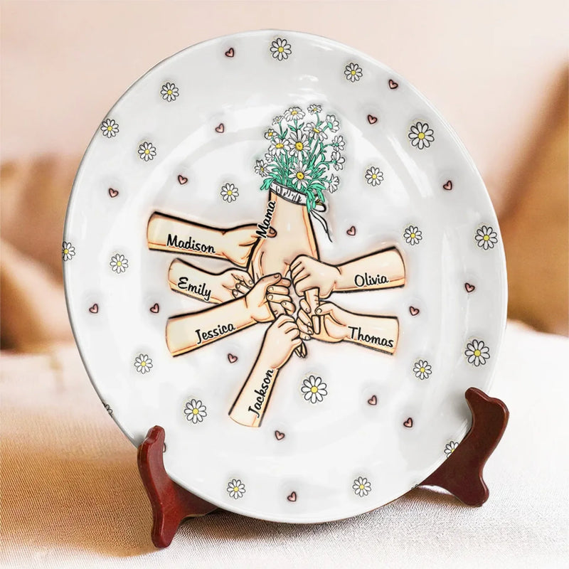 A Mother’s Heart Is A Garden Of Love - Family Personalized Custom 3D Inflated Effect Printed Ceramic Plate - Mother's Day, Gift For Mom, Grandma
