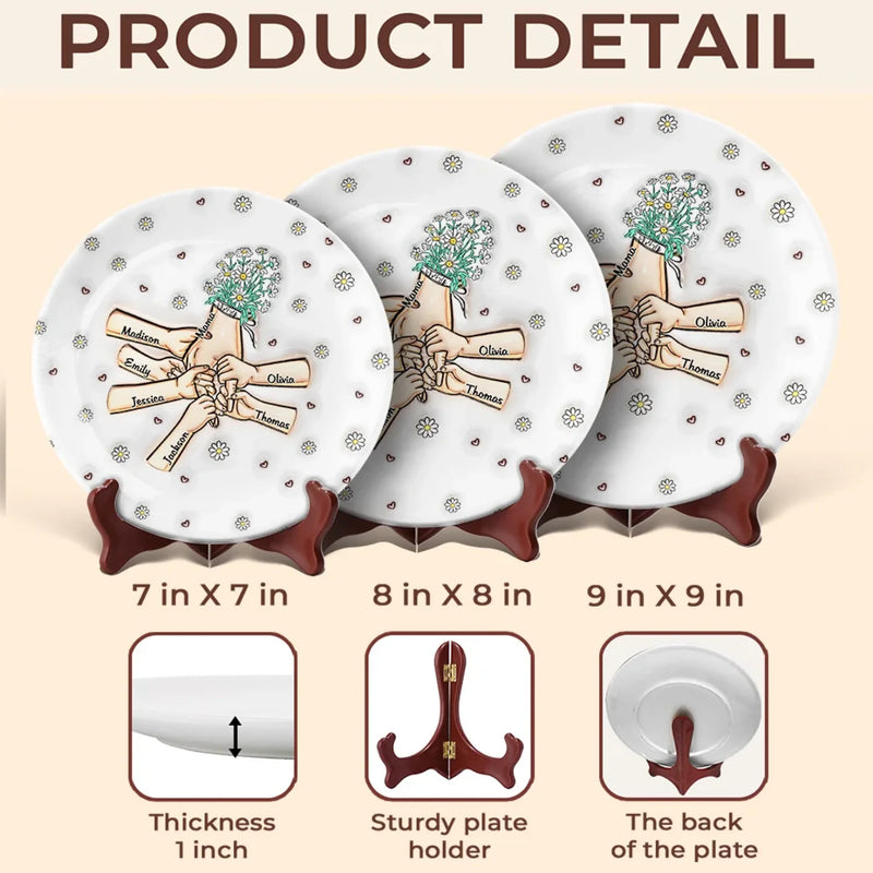 A Mother’s Heart Is A Garden Of Love - Family Personalized Custom 3D Inflated Effect Printed Ceramic Plate - Mother's Day, Gift For Mom, Grandma