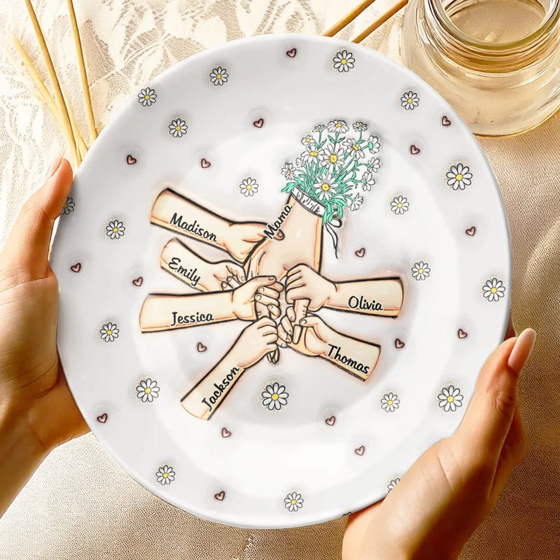 A Mother’s Heart Is A Garden Of Love - Family Personalized Custom 3D Inflated Effect Printed Ceramic Plate - Mother's Day, Gift For Mom, Grandma