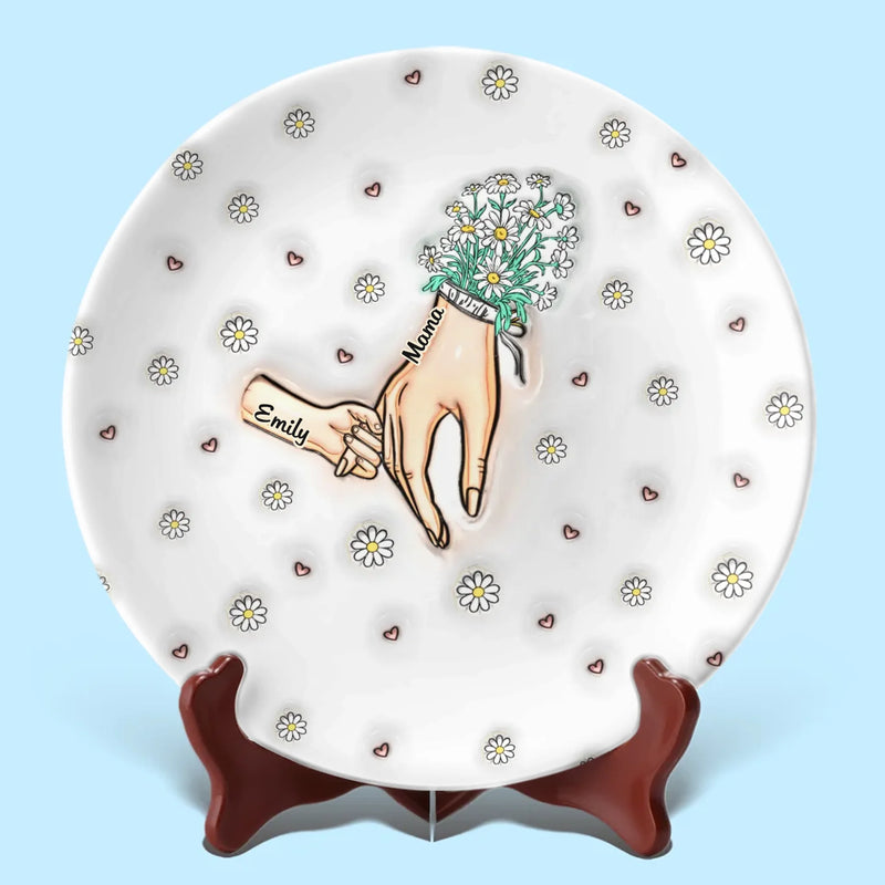 A Mother’s Heart Is A Garden Of Love - Family Personalized Custom 3D Inflated Effect Printed Ceramic Plate - Mother's Day, Gift For Mom, Grandma