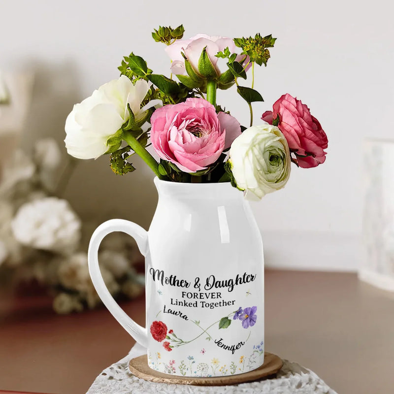 The Love Between Mother & Daughter Is Forever - Family Personalized Custom Home Decor Flower Vase - Mother's Day, House Warming Gift For Mom, Daughter