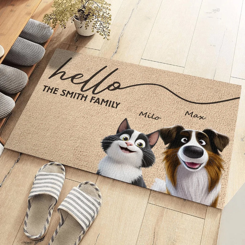 Our Sweet Home - Dog & Cat Personalized Custom Home Decor Decorative Mat - House Warming Gift For Pet Owners, Pet Lovers
