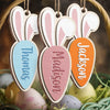 Queues de lapin et sentiers heureux - Ornement personnalisé pour la famille - Forme en bois personnalisée - Cadeau de Pâques pour les membres de la famille