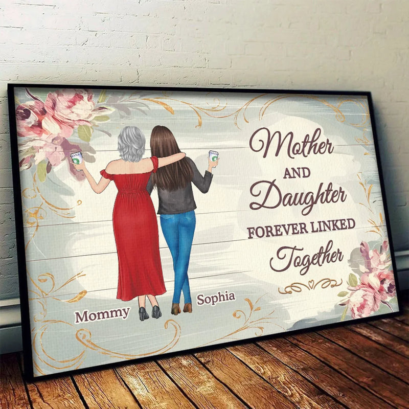 Linked By Love, Strengthened By Time - Family Personalized Custom Horizontal Poster - Mother's Day, Gift For Mom, Daughter