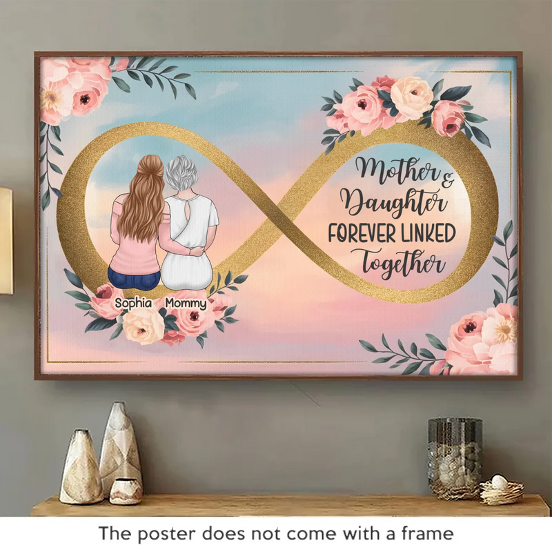 Linked For Life, Bonded By Love - Family Personalized Custom Horizontal Poster - Mother's Day, Gift For Mom, Daughter