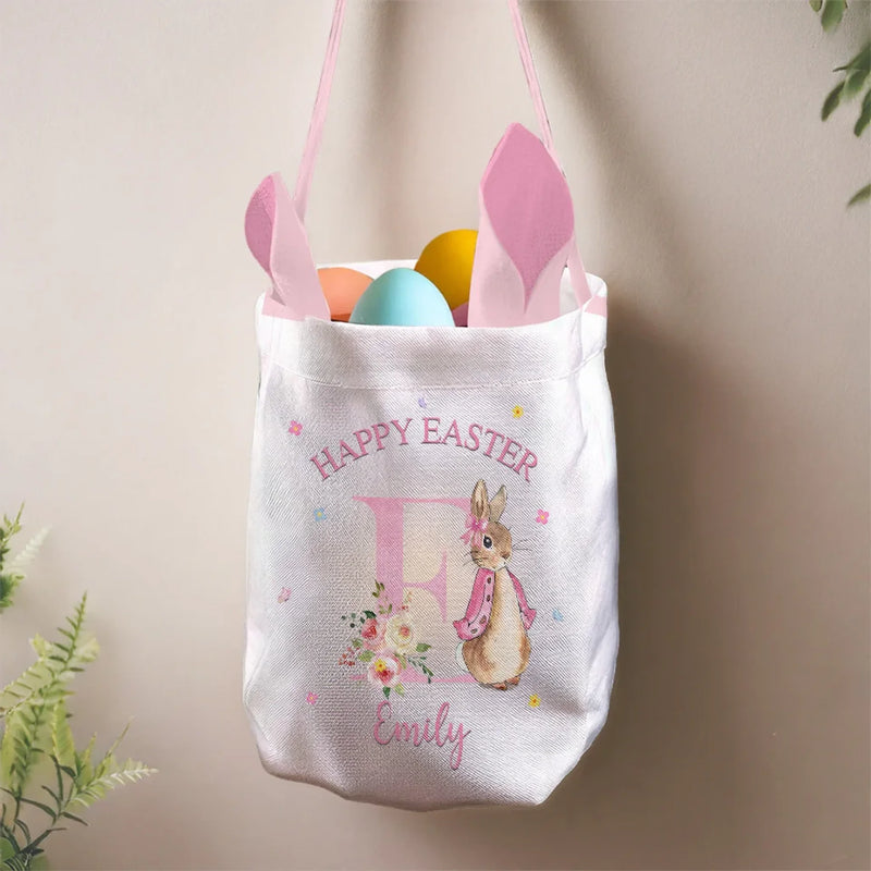 Springtime Magic, One Hop At A Time - Family Personalized Custom Bunny Basket, Tote With Bunny Ears  - Easter Gift For Kids Egg Hunt, Family Members