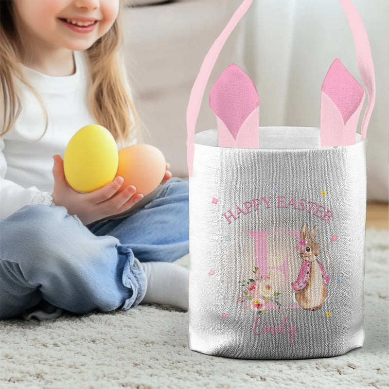 Springtime Magic, One Hop At A Time - Family Personalized Custom Bunny Basket, Tote With Bunny Ears  - Easter Gift For Kids Egg Hunt, Family Members