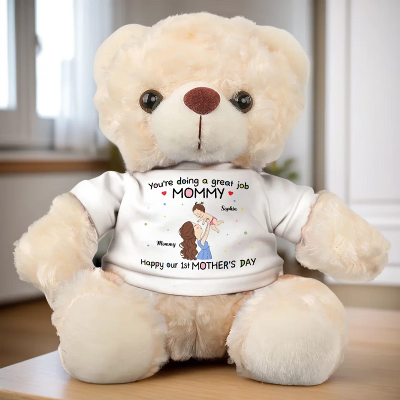 Wrapped In Love, One Hug At A Time - Family Personalized Custom Teddy Bear Plush - Mother's Day, Baby Shower Gift, Gift For First Mom, Pregnancy, Newborn Baby