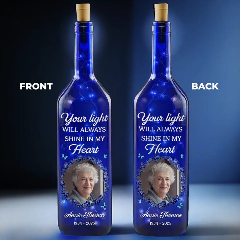 Custom Photo You Will Always Be Part Of Me - Memorial Personalized Custom Blue Bottle Lamp - Sympathy Gift For Family Members
